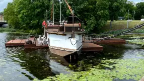 Pedestrian bridge and river promenade